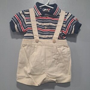 b.t. kids Baby Boy Striped Polo and Suspender Shorts Set 6-9 Months Preppy Retro